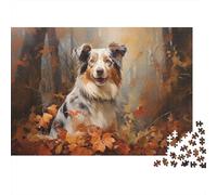 Cane Pastore Australiano Puzzle 1000 Pezzi Scenario Autunno Bosco Gioco di Puzzle 1000 Pezzi Puzzle per Adulti Relax Casa Regalo 52x38cm/1000pcs
