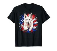Cane Patriottico Bianco con Bandiera degli Stati Uniti Pastore Tedesco Maglietta