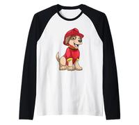 Cane Pompiere Casco Vigili del Fuoco Maglia con Maniche Raglan
