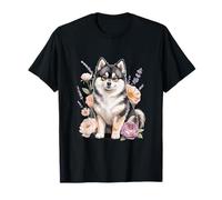 Cane Pomsky ad Acquerello Floreale con Fiori Maglietta