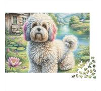 Cane Riccio Bianco Puzzle per Adulti Puzzle 1000 Pezzi Lago e Casetta Gioco di Puzzle Carta Relax Idea Regalo 38x26cm/1000pcs