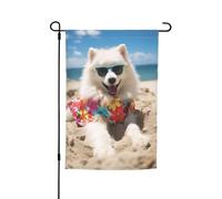Cane Samoiedo estivo Cucciolo carino Il mio cane d'amore Bandiera da giardino vibrante Bifacciale 12 X 18 pollici Decorazione per casa Cortile