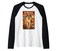 Cane San Bernardo 80s Rock Music Rockstar Maglia con Maniche Raglan