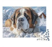Cane San Bernardo Puzzle per Adulti Puzzle 1000 Pezzi Paesaggio Invernale Gioco di Puzzle 1000 Pezzi Relax Decorazione Casa 38x26cm/1000pcs
