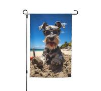 Cane Schnauzer estivo Cucciolo carino Il mio cane d'amore sulla spiaggia Bandiera da giardino vibrante bifacciale 12 X 18 pollici Decorazione per casa Cortile