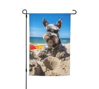 Cane Schnauzer estivo Il mio cane d'amore sulla spiaggia Bandiera da giardino vibrante bifacciale 12 x 18 pollici Decorazione per casa e cortile