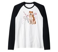 Cane Shiba Inu Felice con Bellissimi Fiori di ciliegio Sakura Maglia con Maniche Raglan