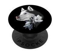 Cane Siberian Husky con fiori di magnolia PopSockets PopGrip Adesivo