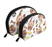 Cane sorridente Yorkshire Terrier, Borsa per trucco a conchiglia Portamonete da donna Borsa da toilette piccola Borsa per cosmetici 2 pezzi