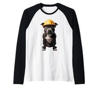 Cane Staffordshire Bull Terrier con cappello rigido giallo Maglia con Maniche Raglan