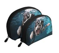 Cane subacqueo Boston Terrier, Borsa per trucco a conchiglia Portamonete da donna Borsa da toilette piccola Borsa per cosmetici 2 pezzi