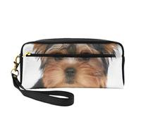 Cane Un Cucciolo Di Yorkshire Terrier Si Trova Sul Piccolo Yorkie Bianco Adorabile, Borsa per il trucco Borsa per cosmetici Borsa da viaggio portatile da toilette Astuccio in pelle