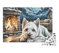 Cane vicino al camino Puzzle 1000 Pezzi Puzzle per Adulti Gioco di Puzzle 1000 Pezzi Notte invernale Relax Puzzle per Famiglia 38x26cm/1000pcs