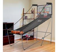 Canestri Basket con Tabellone LED, 4 Palloni e 8 Modalità di Gioco, 205x110x205 cm, Bianco e Nero