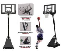 Canestro Basket con Piantana Tabellone Infrangibile Altezza Regolabile Maniglia