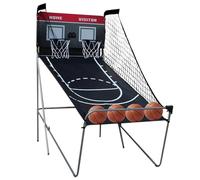 Canestro da basket elettronico con 2 cestelli e indicatore LED, 8 modalità di gioco per 2 giocatori, gioco da basket per bambini e famiglia, include 4 palline e pompa, pieghevole