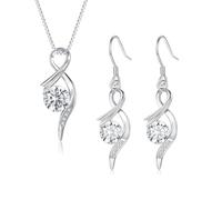 Cangall Set di gioielli da donna, in argento sterling 925, collana e orecchini da appendere con zirconi cubici, 45 + 5 cm, ciondolo con orecchini in argento, regalo d'amore per la festa della mamma,