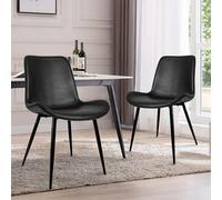 CangLong Modern Faux Leather Chairs, PU Cushion Seat Back, Metal Legs for Kitchen Dining Room Side Chair, Set of 2, Black