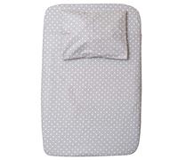 CangooCare© Set Lenzuola 4 Pezzi Compatibile Next2Me, Culle Cosleeping, Carrozzina, 100% Cotone, 2 Lenzuola Con Angoli, 1 Lenzuolo Sopra, 1 Federa (Pois Grigi)