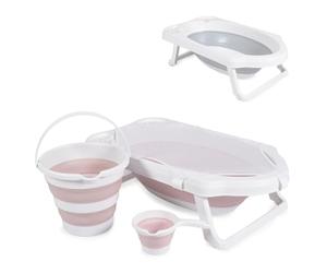 Canguro set vasca da bagno Hawaii, 4 pezzi, pieghevole, scarico dell'acqua, rete, colorazione:rosa