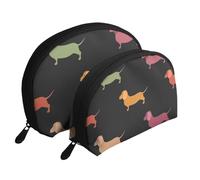 Cani bassotto carini, Borsa per trucco a conchiglia Portamonete da donna Borsa da toilette piccola Borsa per cosmetici 2 pezzi