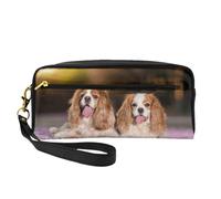Cani bianchi marroni di Cavalier King Charles Spaniel, Borsa per il trucco Borsa per cosmetici Borsa da viaggio portatile da toilette Astuccio in pelle per donne e ragazze