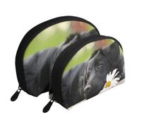 Cani Black Labrador Camomilla Black Retriever, Borsa per trucco a conchiglia Portamonete da donna Borsa da toilette piccola Borsa per cosmetici 2 pezzi