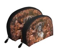 Cani Boxer Autunno, Borsa per trucco a conchiglia Portamonete da donna Borsa da toilette piccola Borsa per cosmetici 2 pezzi