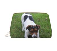 Cani che giocano sul prato in pelle palmare cerniera trucco borsa organizer portafoglio grande capacità viaggio trucco borsa articoli da toeletta, bianco, Taglia unica