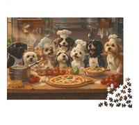 Cani con Cuffie da Chef 1000 Pezzi Puzzle per Adulti Cani Chef che Preparano Pizza in Cucina Premium Robusto Vivace Stimolante Difficile Antistress Regalo Famiglia 38x26cm/1000pz