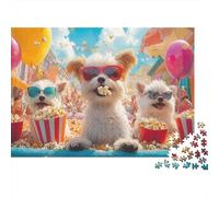 Cani con Occhiali da Sole Famiglia 1000 Pezzi Puzzle per Adulti Cuccioli che Mangiano Popcorn al Cinema Premium Robusto Alta Qualità Stimolante Antistress 38x26cm/1000pz