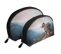 Cani da compagnia australiani delle montagne del pastore australiano, Borsa per trucco a conchiglia Portamonete da donna Borsa da toilette piccola Borsa per cosmetici 2 pezzi