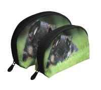 Cani di Bokeh del prato inglese degli animali domestici del cucciolo di pastore tedesco, Borsa per trucco a conchiglia Portamonete da donna Borsa da toilette piccola Borsa per cosmetici 2 pezzi