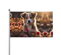 Cani e rose Stampe Bandiere decorative per esterni 0,9 x 1,5 m leggere e belle adatte per cortili esterni e celebrazioni di festival.