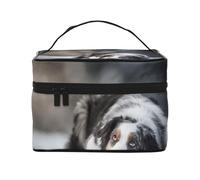 Cani grigi bianchi di neve di inverno del pastore australiano, Borsa per il trucco Borsa per cosmetici Borsa da viaggio portatile da viaggio Astuccio per matite