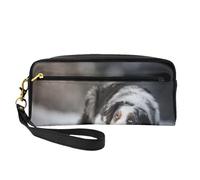 Cani grigi bianchi di neve di inverno del pastore australiano, Borsa per il trucco Borsa per cosmetici Borsa da viaggio portatile da toilette Astuccio in pelle per donne e ragazze