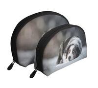 Cani grigi bianchi di neve di inverno del pastore australiano, Borsa per trucco a conchiglia Portamonete da donna Borsa da toilette piccola Borsa per cosmetici 2 pezzi