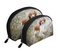 Cani Nel Fiume Acqua Marrone Bianco Cani Paniel, Borsa per trucco a conchiglia Portamonete da donna Borsa da toilette piccola Borsa per cosmetici 2 pezzi