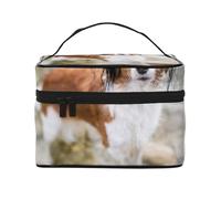 Cani nel fiume d'acqua, cani marroni e bianchi, borsa da viaggio per il trucco da donna, grande organizer per cosmetici