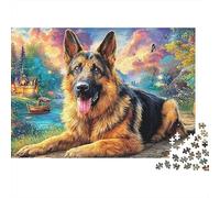 Cani nel Paesaggio Fantastico Difficile Puzzle 1000 Pezzi Adulti Pastore Tedesco Zucca Cottage Premium Spesse Resistenti Alta Qualità Vivaci Stimolanti Antistress 70x50cm/1000pz