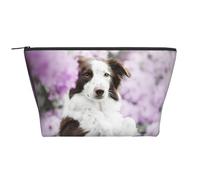 Cani primaverili di Border Collie marrone con fiori, Borsa da toilette Borsa per trucco Borsa per cosmetici Borsa da toilette da viaggio portatile