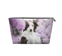 Cani primaverili di Border Collie marrone con fiori, Borsa da toilette Borsa per trucco Borsa per cosmetici Borsa da toilette da viaggio portatile