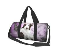 Cani primaverili di Border Collie marrone con fiori, Borsone da viaggio di grande capacità Borsa rotonda Borsa da viaggio sportiva Borsa da viaggio Borsa da fitness