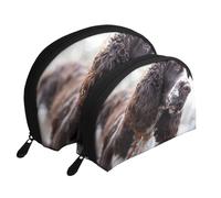 Cani ricci bianchi brunastri di Cocker Spaniel inglese, Borsa per trucco a conchiglia Portamonete da donna Borsa da toilette piccola Borsa per cosmetici 2 pezzi