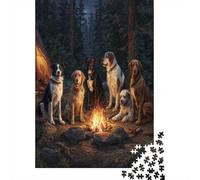 Cani seduti intorno al fuoco di notte Puzzle Per Adulti || 38x26cm/1000pcs Puzzle Giochi EduGattoivi,decorazioni Per La Casa