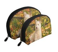 Cani Westie Autumn West Highland White Terrier, Borsa per trucco a conchiglia Portamonete da donna Borsa da toilette piccola Borsa per cosmetici 2 pezzi