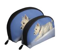 Cani Westie Winter West Highland White Terrier, Borsa per trucco a conchiglia Portamonete da donna Borsa da toilette piccola Borsa per cosmetici 2 pezzi