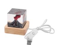 CANIGHT Lampada da Notte in Resina con Base in Legno a Forma di Cubo, Luce Calda per Atmosfera Accogliente, Resistente All'usura, per Comodino o Scrivania con Cavo USB