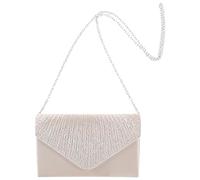 CANIGHT Pochette Donna Raffinata in Poliestere Beige con Decorazione di Cristalli e Design Spazioso, Borsa a Busta per Matrimoni e Feste Serali