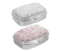 CANIGHT Portapillole da Viaggio Mini in Metallo 2 Scomparti, Design Elegante con Decorazioni Brillanti, Portapillole Compatto e Portatile per Uso Quotidiano da Viaggio, Confezione 2